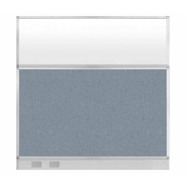 Hush Panel Cubicle Partition 6' x 6' Powder Blue Fabric Frosted Window w/ Cable Channel